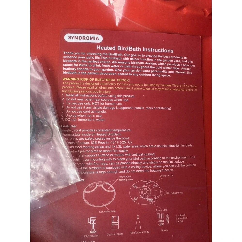 Heated Bird Feeder Waterer Bath Thermostatically Controlled Outdoor‎ Red
